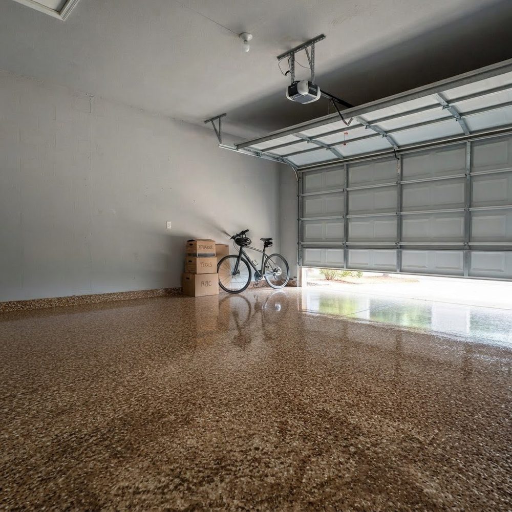 The same garage with a flake epoxy floor